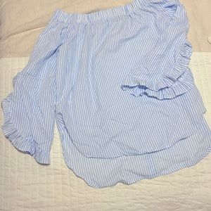 Adorable off the shoulder blue and white striped blouse